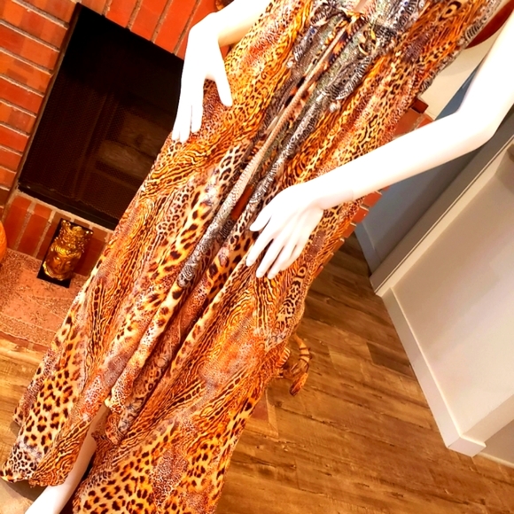 *LAST ONE***MANISH VAID- Silk Leopard Hi-Lo CRY.Emb. Dress-NWT - Picture 12 of 12